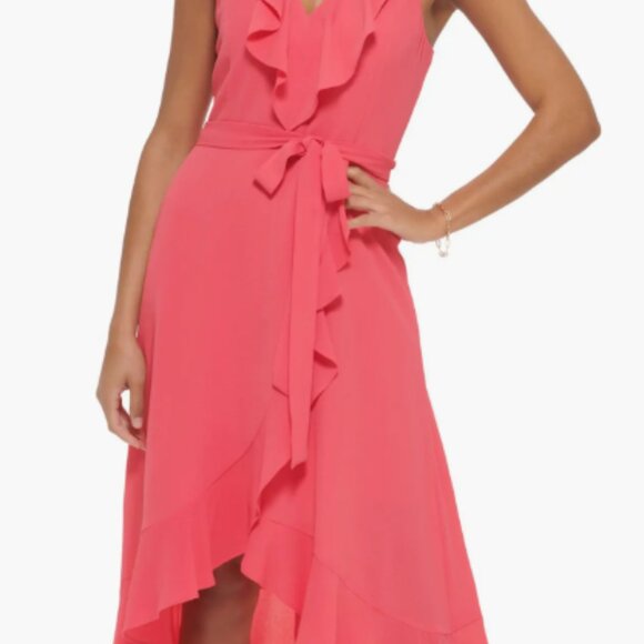 Ruffle Trim Faux Wrap Dress - Picture 2 of 5